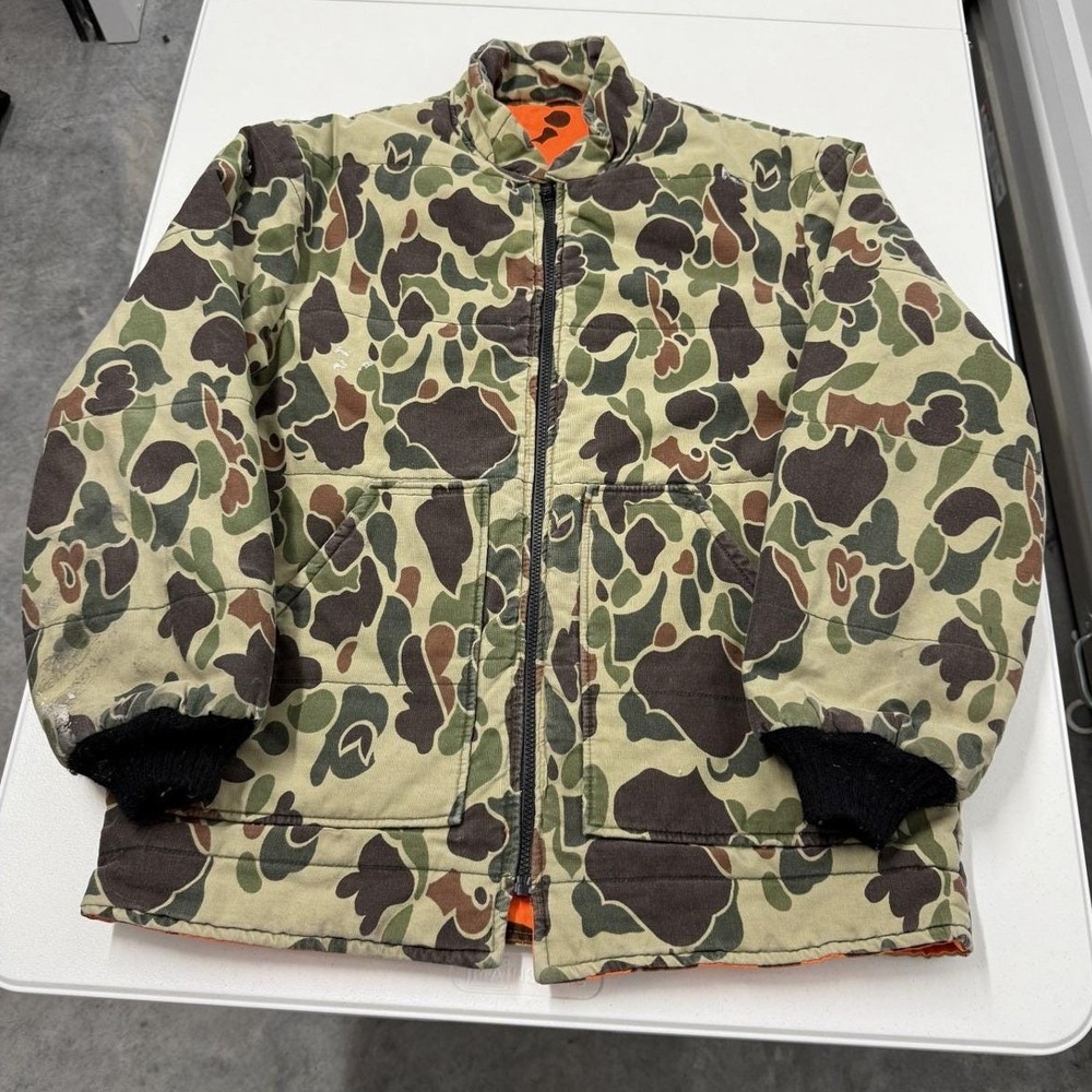 Walls Camo Duck Hunting Jacket Reversible Orange Camouflage Lined Warm Outerwear